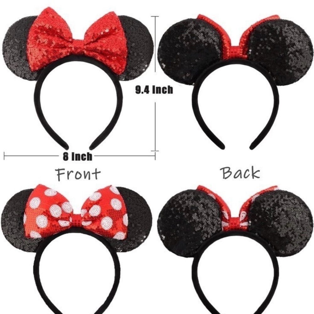ETLUK Mouse Ears Headbands, 2 PCS Black Red Bow Headband, Classic Shinny Bow Cut - Picture 4 of 4